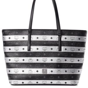 Authentic MCM metallic silver and black tote